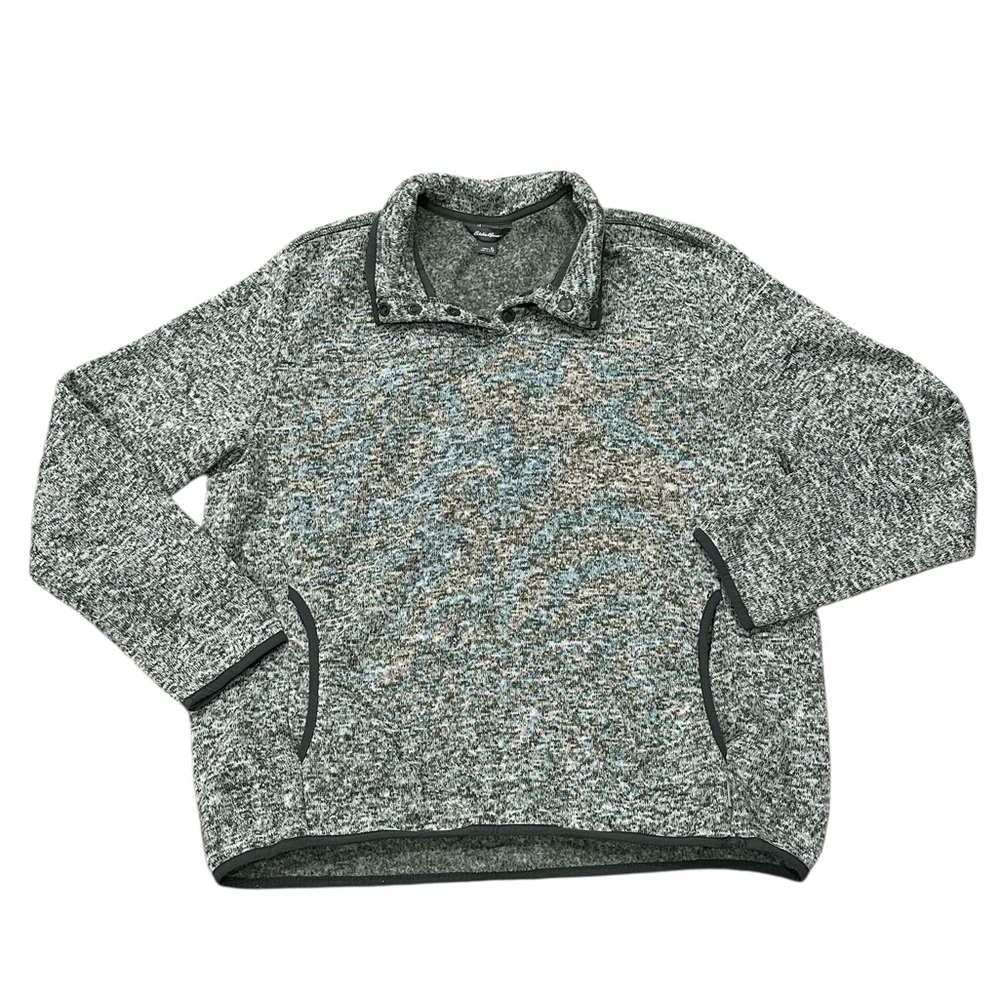 Eddie Bauer XL Quarter 1/4 Snap Sweatshirt Green Marble Long Sleeve Fleece EUC - Picture 4 of 8